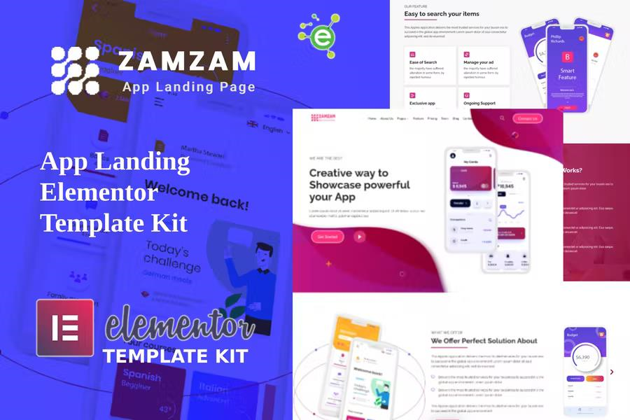ZAMZAM – APP LANDING ELEMENTOR TEMPLATE KIT